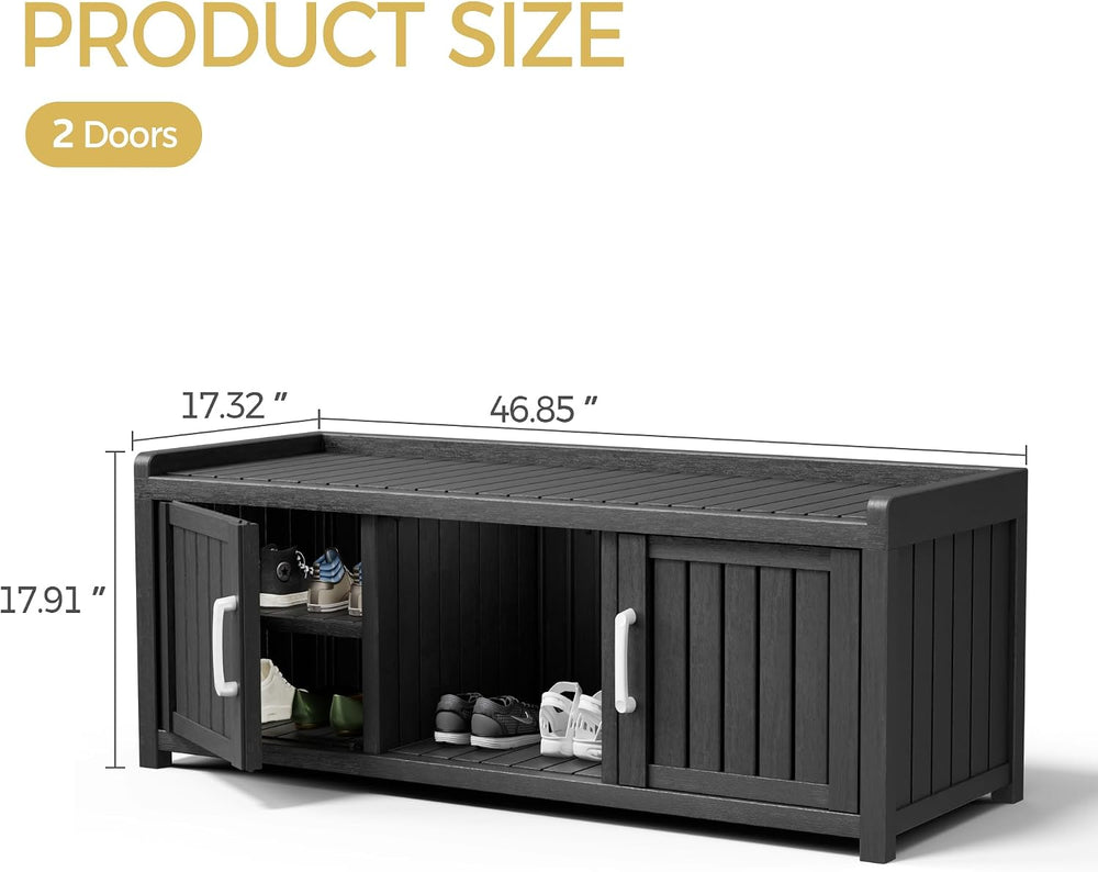 Storage Bench - Waterproof Resin Shoe Bench with Adjustable Shelves - Indoor ...