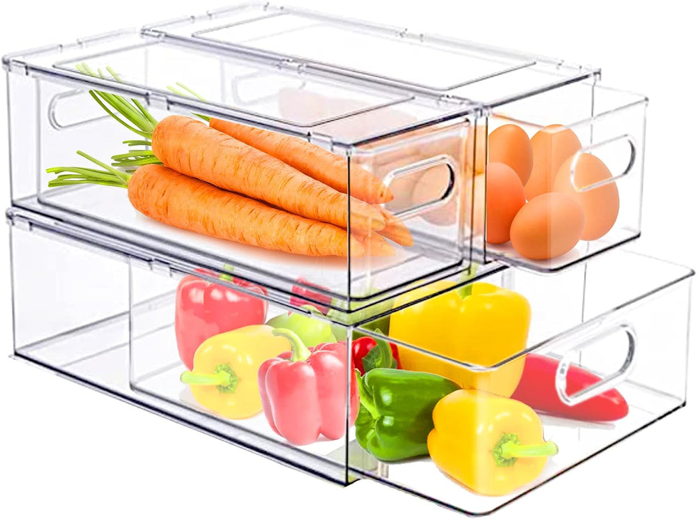 bealy 3 Pack Fridge Organizer and Storage, Fridge Drawers Clear Stackable