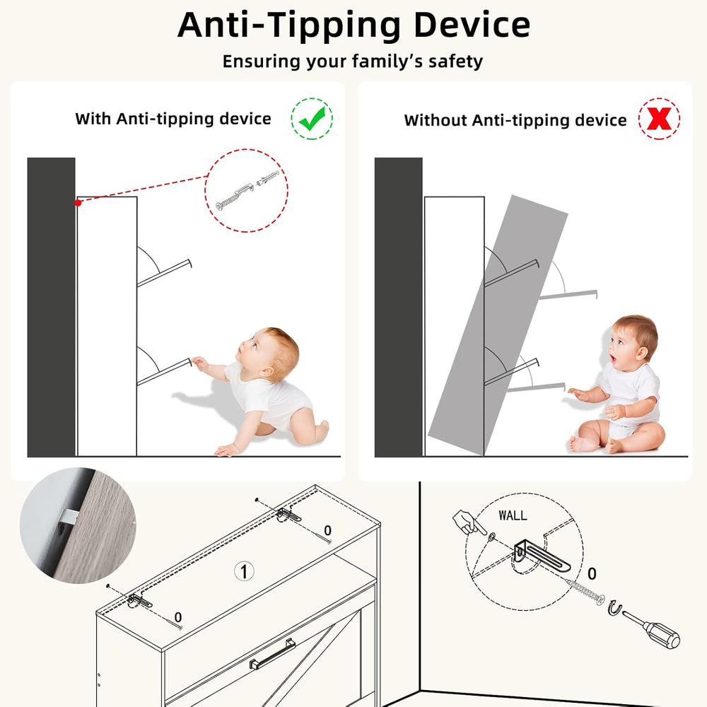 RWYHG Shoe Cabinet with 2 Flip Drawers, Narrow Entryway Organizer,Grey
