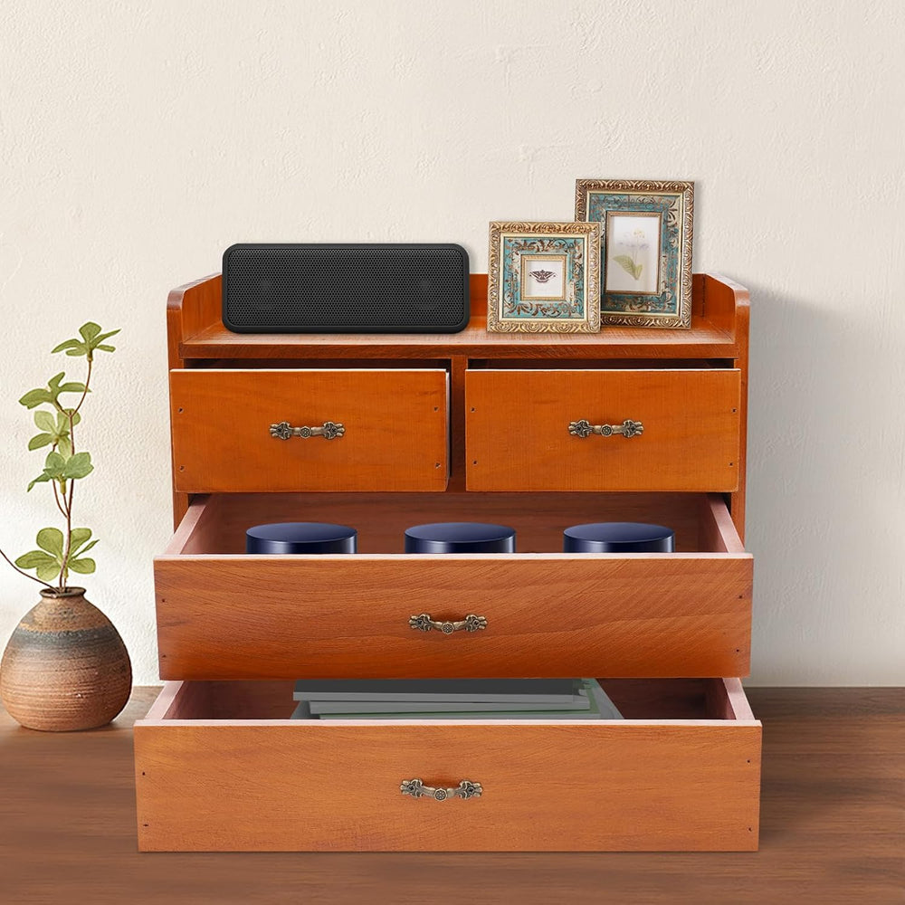 Wood Desktop Organizer with 4 Drawers Countertop Desk Storage Cabinet Retro W...