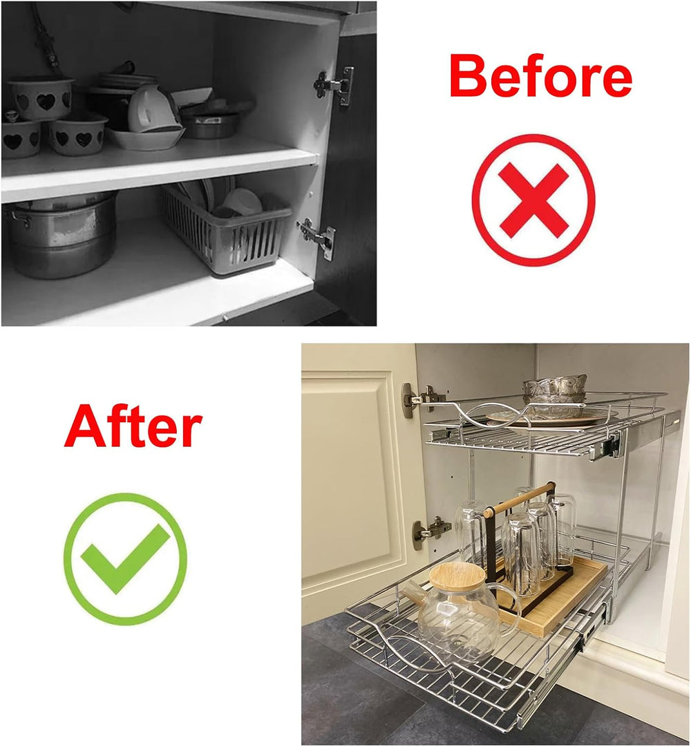 Sikarou Pull Out Cabinet Organizer 9"W 21"D 2-Tier Slide Out Storag...