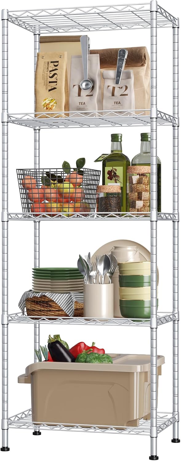 HOMEFORT 5-Shelving Unit, Adjustable Wire Shelving, Metal Wire Shelf Rack Org...