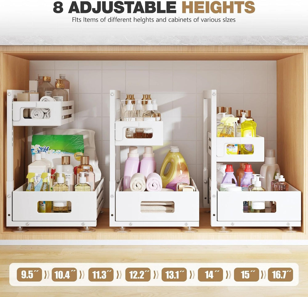 2 Pack Under Sink Organizer,Pull Out Cabinet Organizer With Smooth Cylindrica...