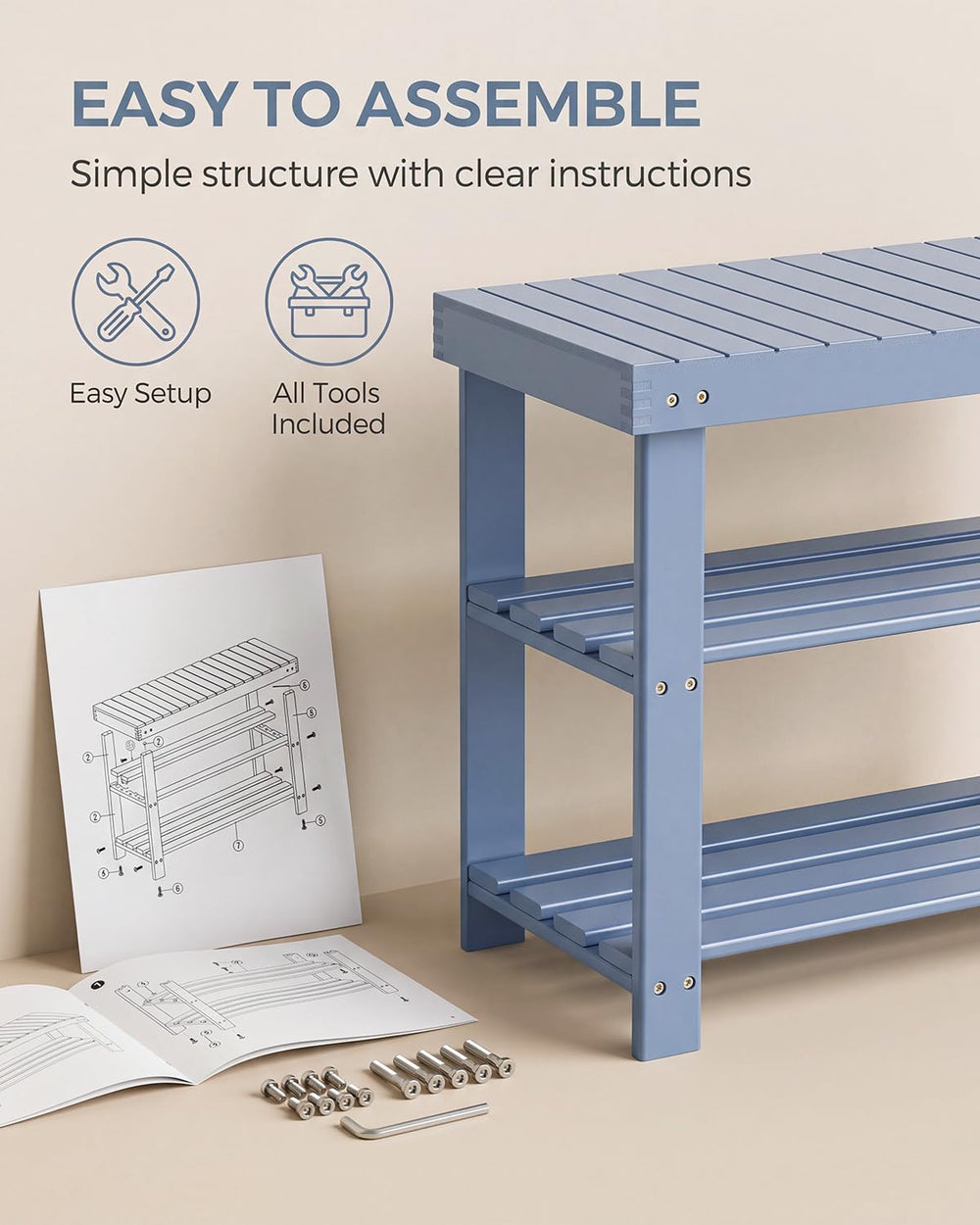 SMIBUY Bamboo Shoe Rack Bench, 3-Tier Shoe Organizer Storage Shelf for Entryw...