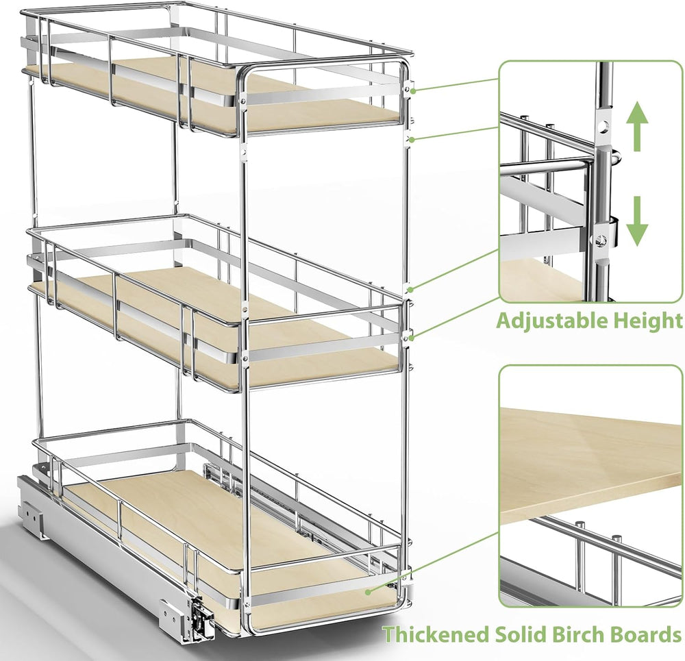 ROOMTEC 3-Tier Pull Out Cabinet Organizer Spice Rack for Narrow Cabinet 8&quo...