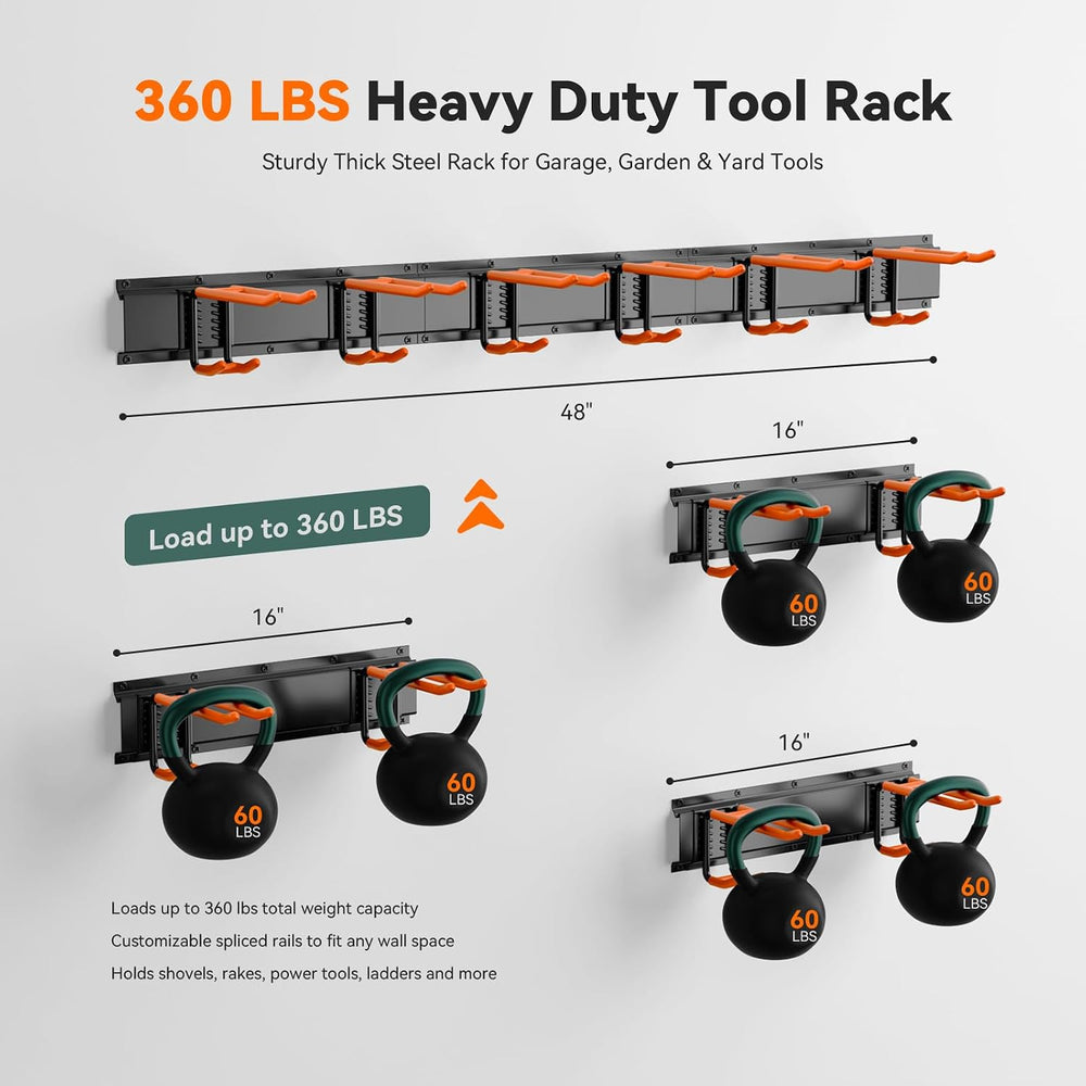 fanatato Garage Tool Organizer Wall Mount, 3 Rails 6 Hooks Heavy Duty Rack