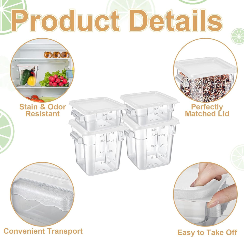 Barydat 4 Pcs Square Food Storage Containers with Lids 2qt & 4qt, White