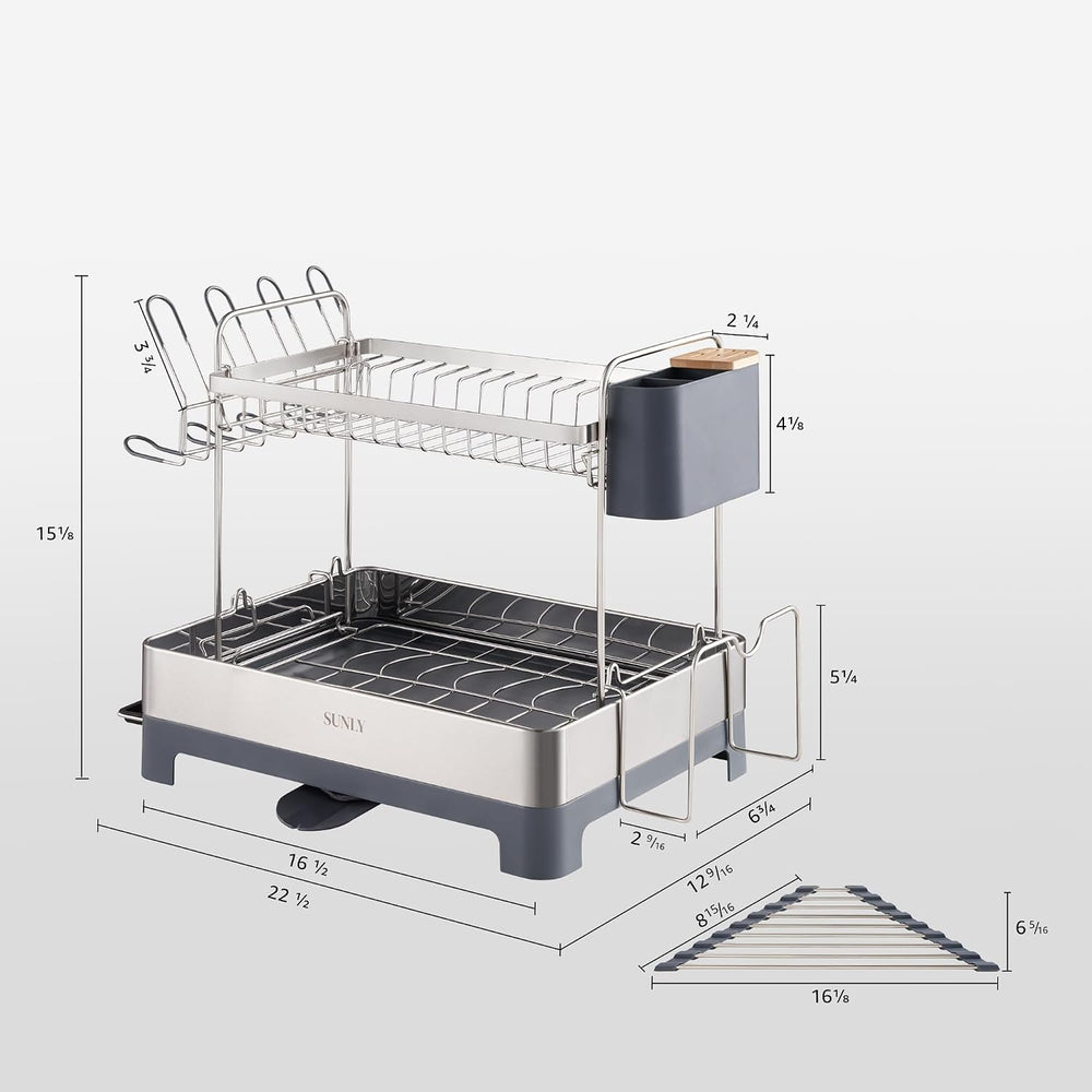 SUNLY Large Dish Drying Rack, Multipurpose 2 Tier Dish Racks for Kitchen Coun...