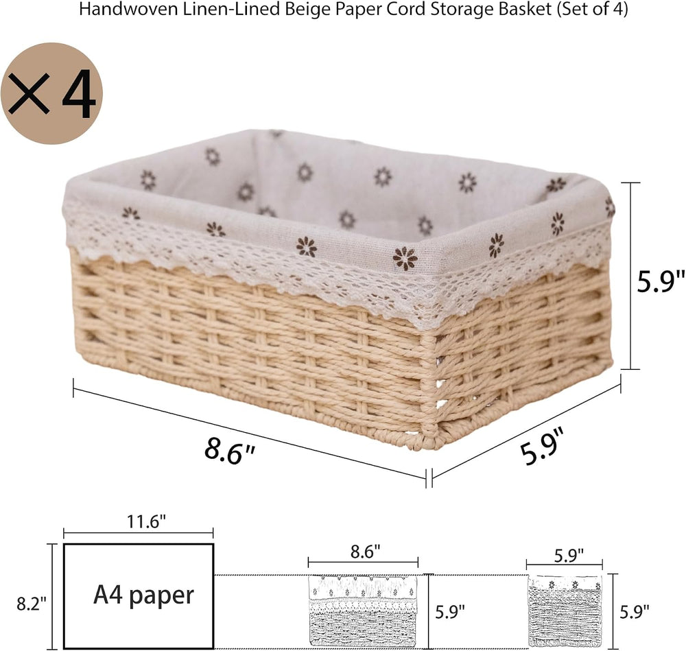 4-Pack Cute Woven Small Paper Rope Baskets