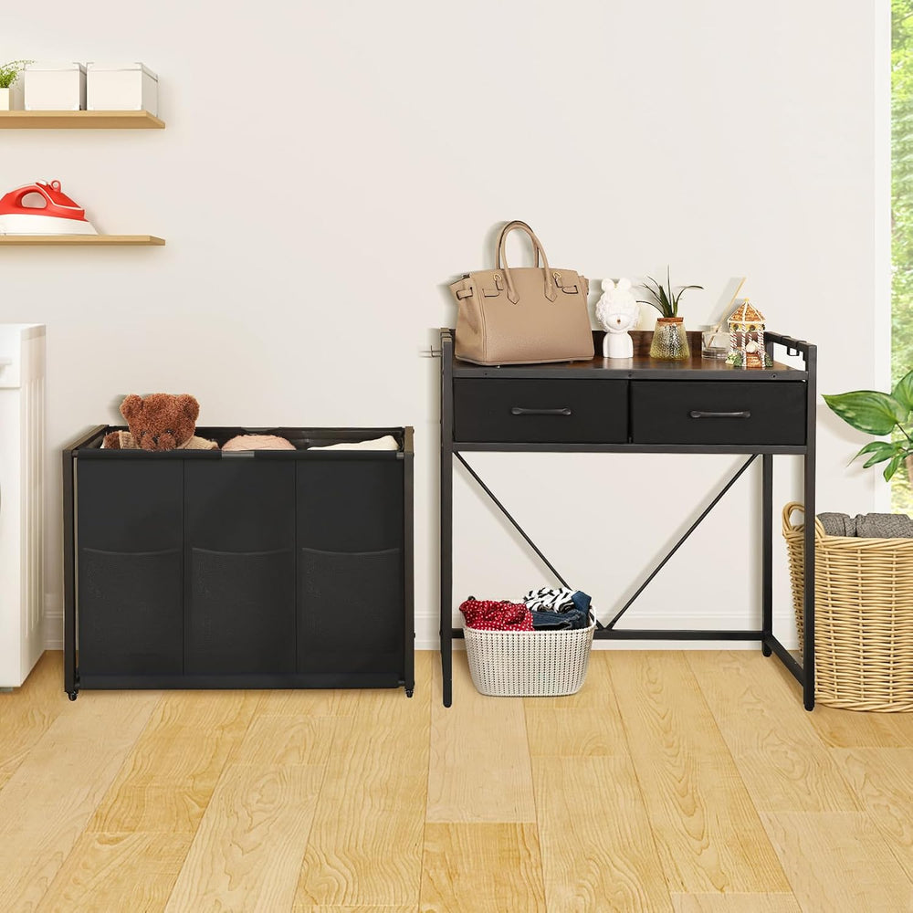 Rolling Laundry Sorter with wheels, Laundry Hamper 3 Section with shelf - 3 ×...