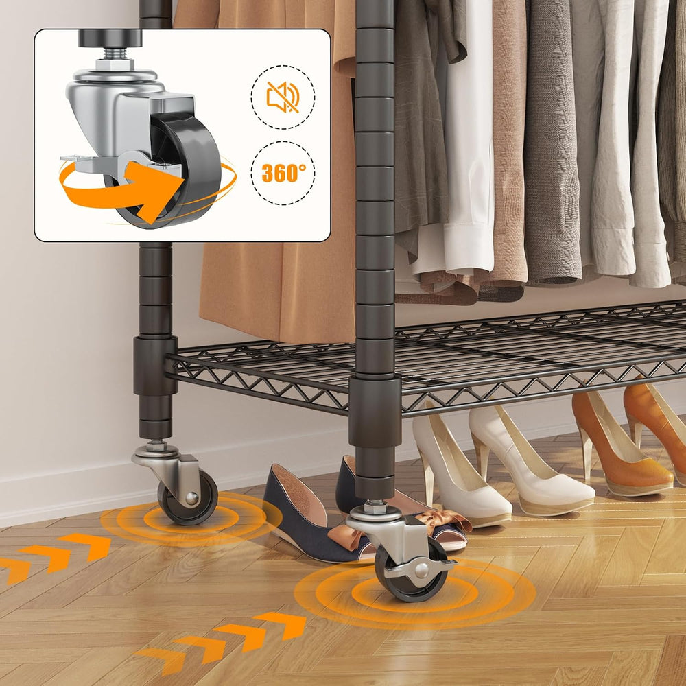 BATHWA Clothes Rack Rolling Narrow 2 tier Garment Rack for Hanging Clothes， S...
