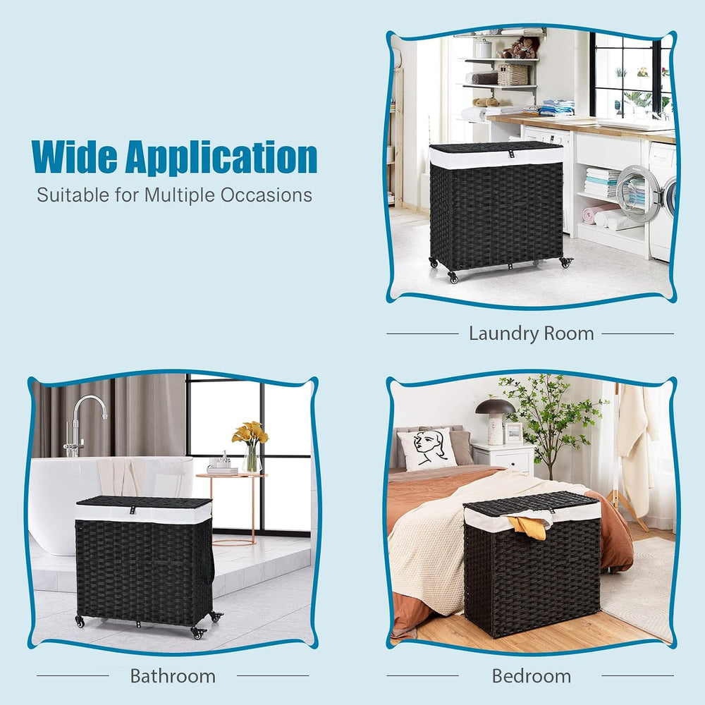 GOFLAME Laundry Hamper with Lid and Wheels, 125L Hand Woven Rattan Laundry Ba...