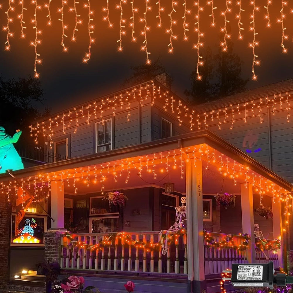 QITONG Orange Lights for Halloween, 33ft 400 LED Icicle Lights for Outside Pl...
