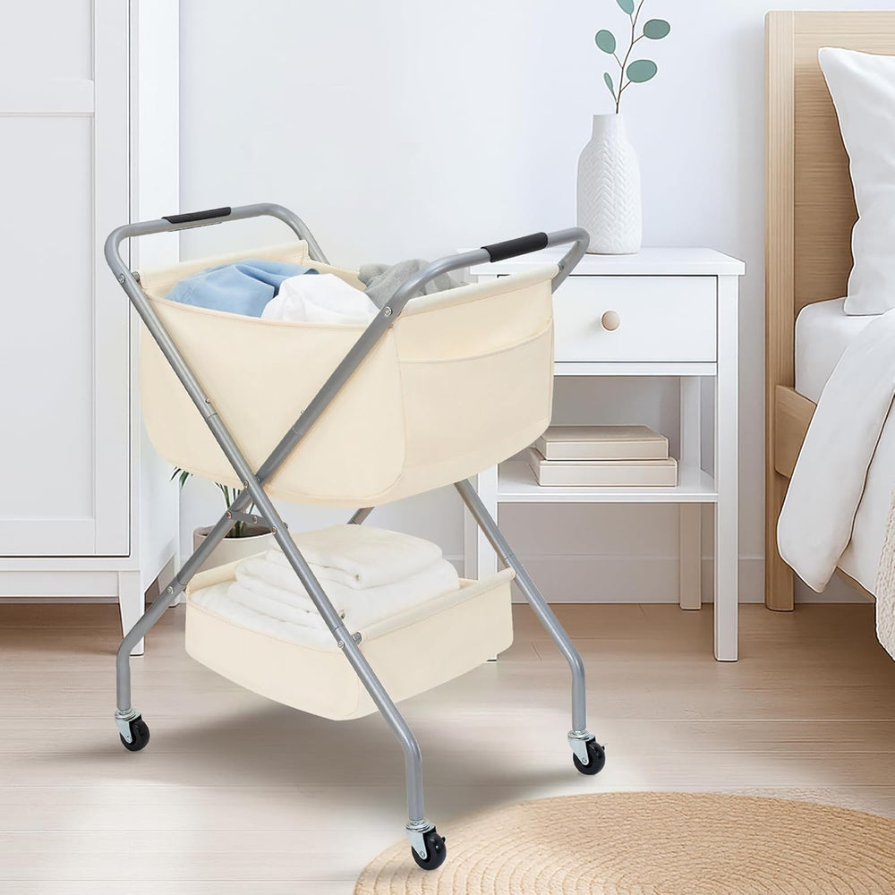 STORAGE MANIAC Collapsible Laundry Cart with Wheels 31.5"H Rolling Laund...