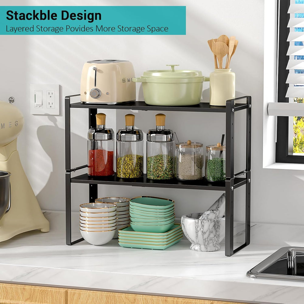 2 Pack Expandable Cabinet Organizer Shelves, 88lbs High Weight Capacity, Stac...