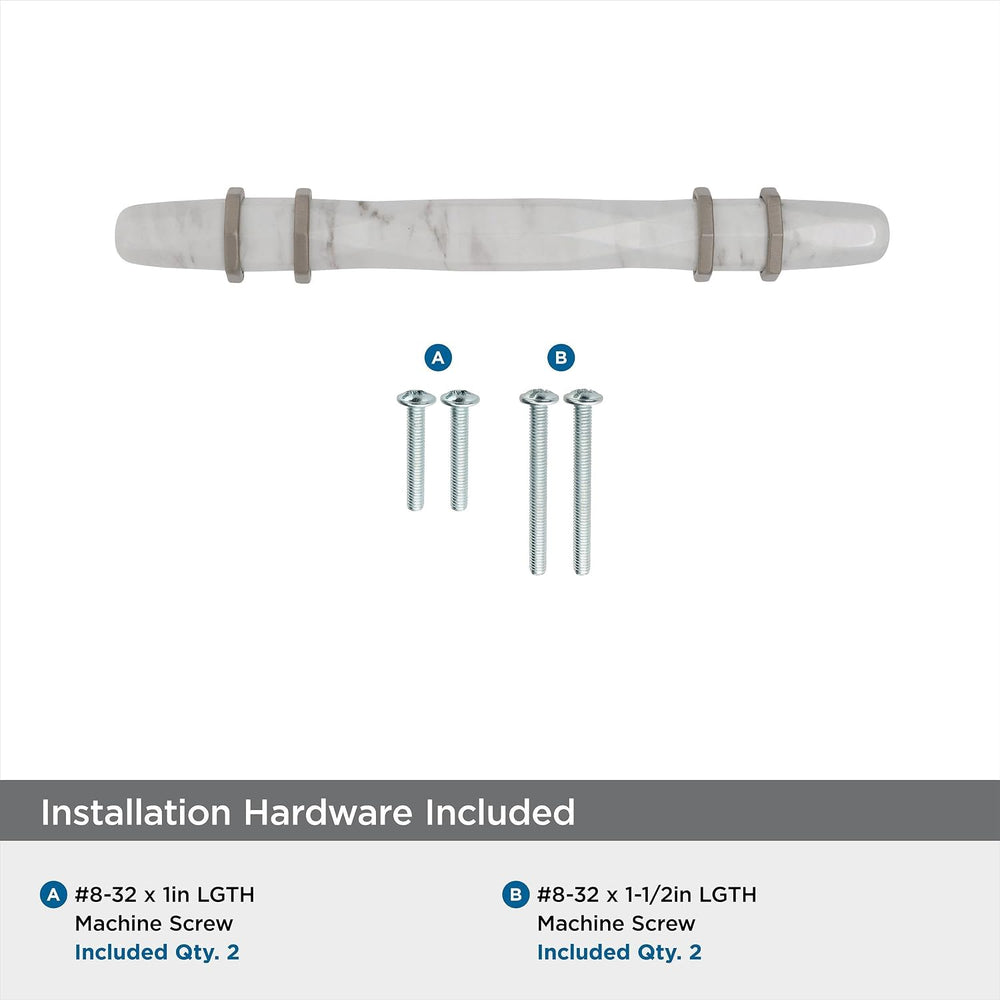 Amerock | Cabinet Pull | Marble White/Satin Nickel | 3-3/4 inch (96 mm) Cente...
