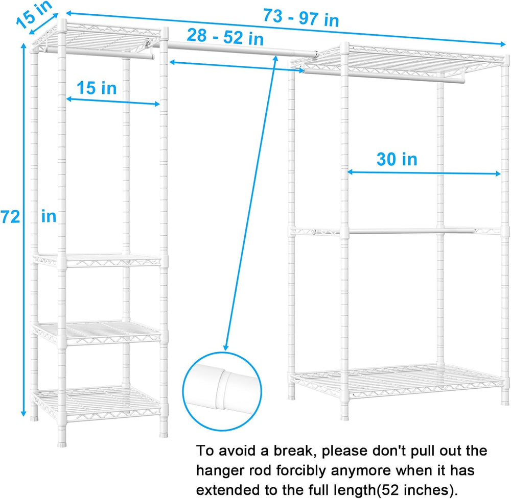 Ulif E10 Clothes Rack（With Stretchable Hanger Rod）Freestanding Clothing Racks...
