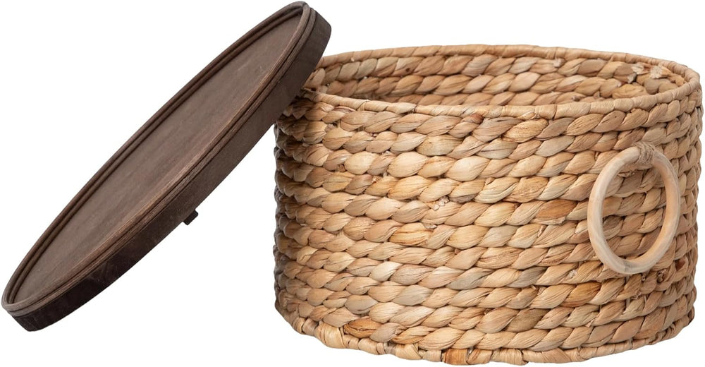 Round Water Hyacinth Wicker Storage Basket with Lid (Large)