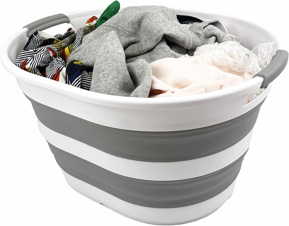 SAMMART Collapsible Plastic Oval Laundry Basket 23L (6 Gallons) -Foldable Sto...