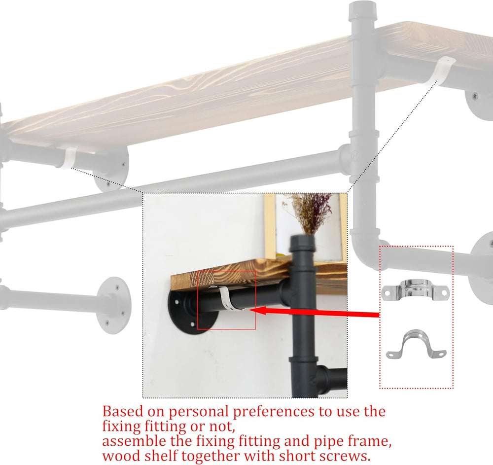 WEBI Wall Mounted Clothes Rack with Shelf,32" Industrial Pipe Clothing R...