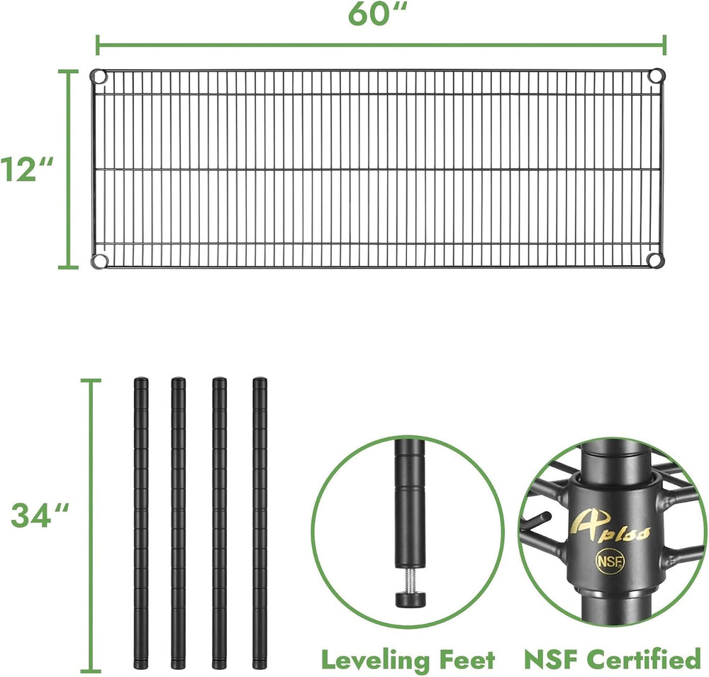 APLSS 12" D x 60" W x 34" H Black Heavy Duty Wire Shelving wit...