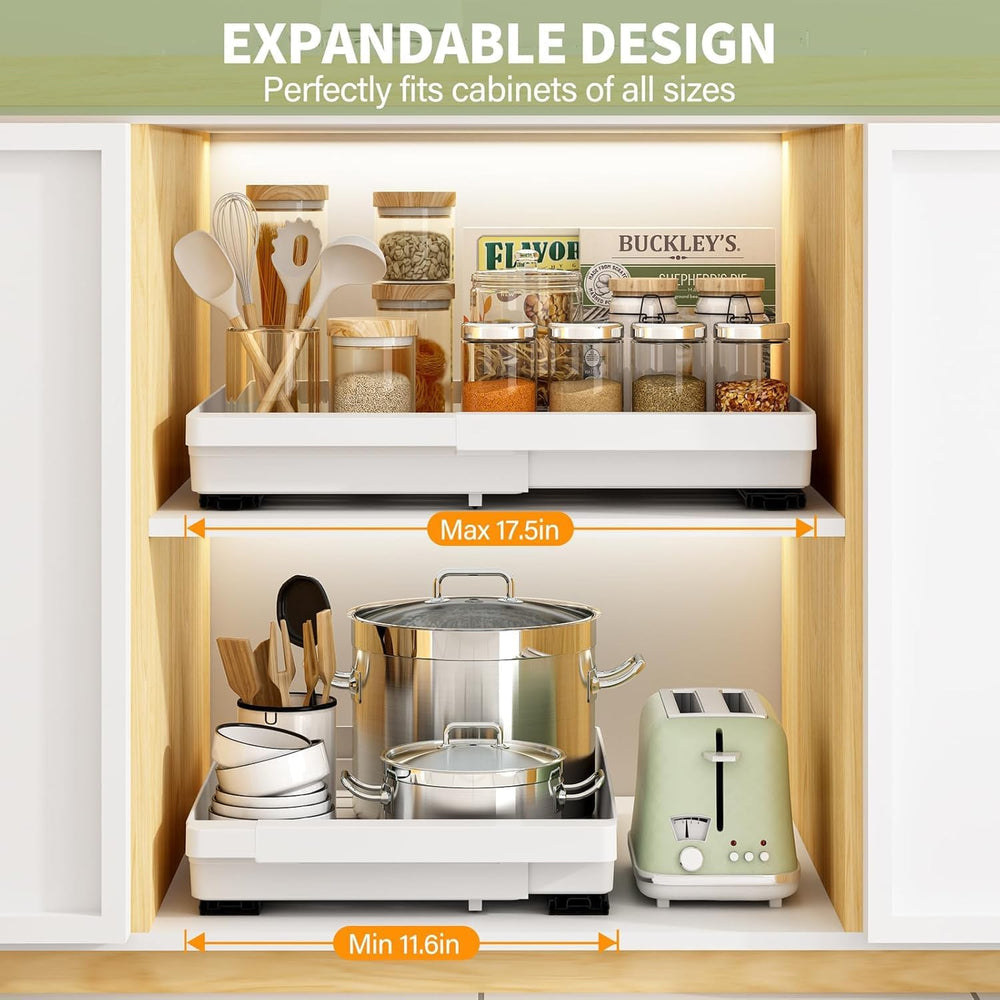 DOMNIU Pull Out Cabinet Organizers Expandable,White,16.9"Depth,2 Pack