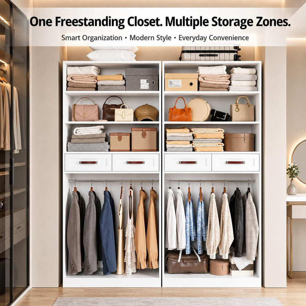 IRONCK 31.5" Closet Organizer System with 2 Adjustable Shelves, White