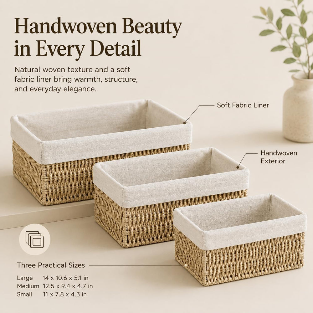 Large Woven Storage Baskets Set of 3, Shelf & Closet Bins