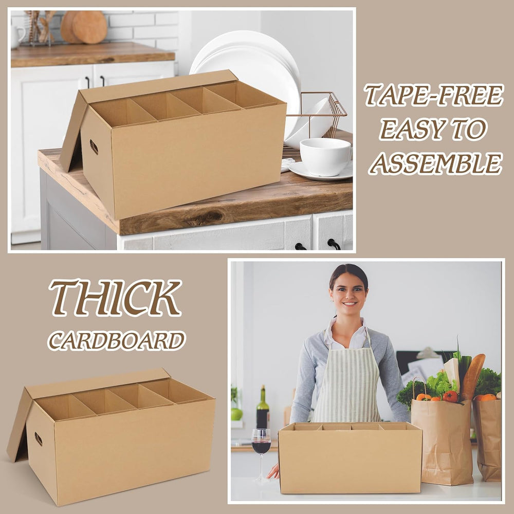 Fuyoooo 4 Pack Large Dish Packing Boxes for Moving with Divider 24 x 12 x 11 ...