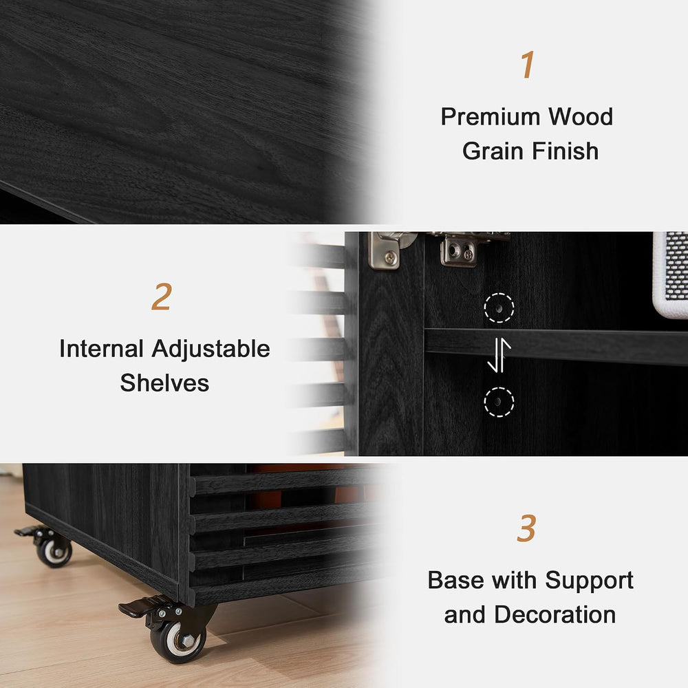 LEVNARY 5-Tier AV Media Cabinet with Grille Door, Modern Wooden Stereo Rack w...
