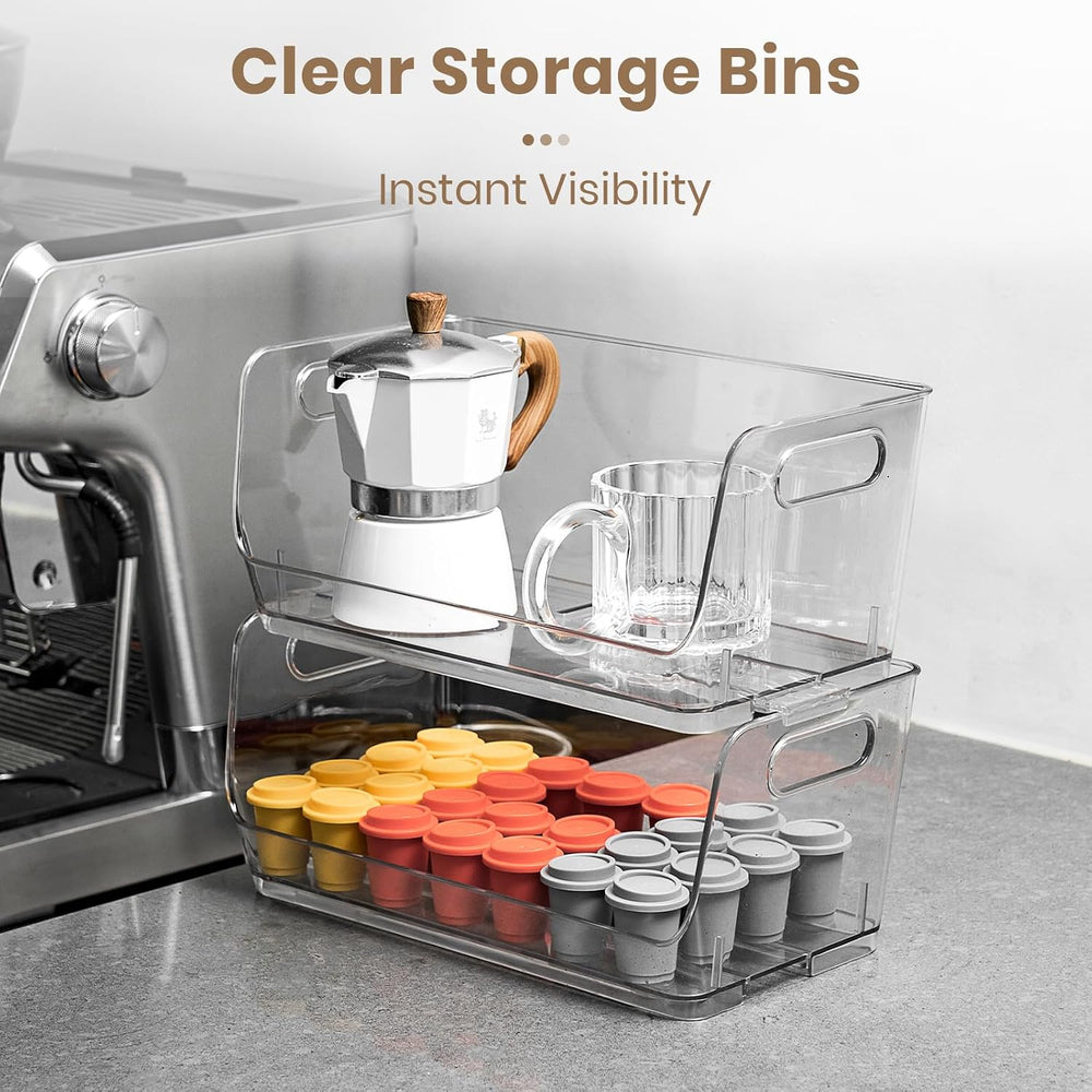 4-Pack Stackable Pantry Organizers and Storage, Clear Fridge Organizer Bins