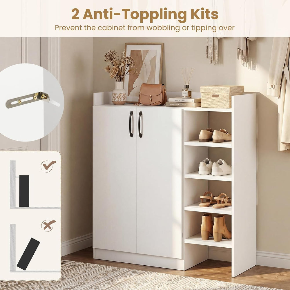 GOFLAME Shoe Cabinet with Doors, Modern Shoe Rack Organizer with 2 Adjustable...