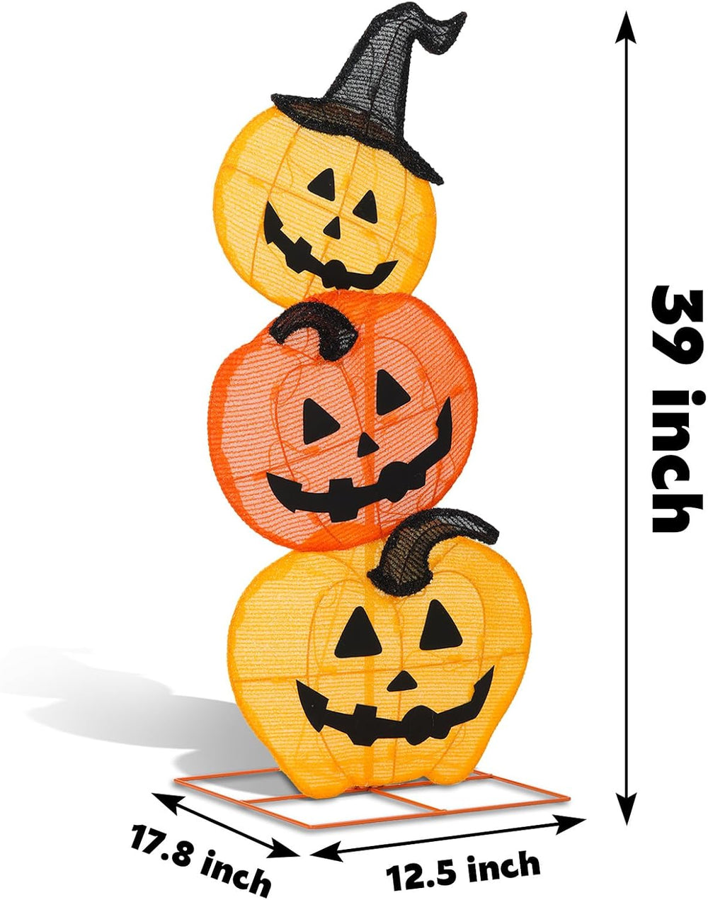 Halloween Lighted 3 Stacked Pumpkins, 39’’ H Pre-Lit Lighted Pumpkins with 50...