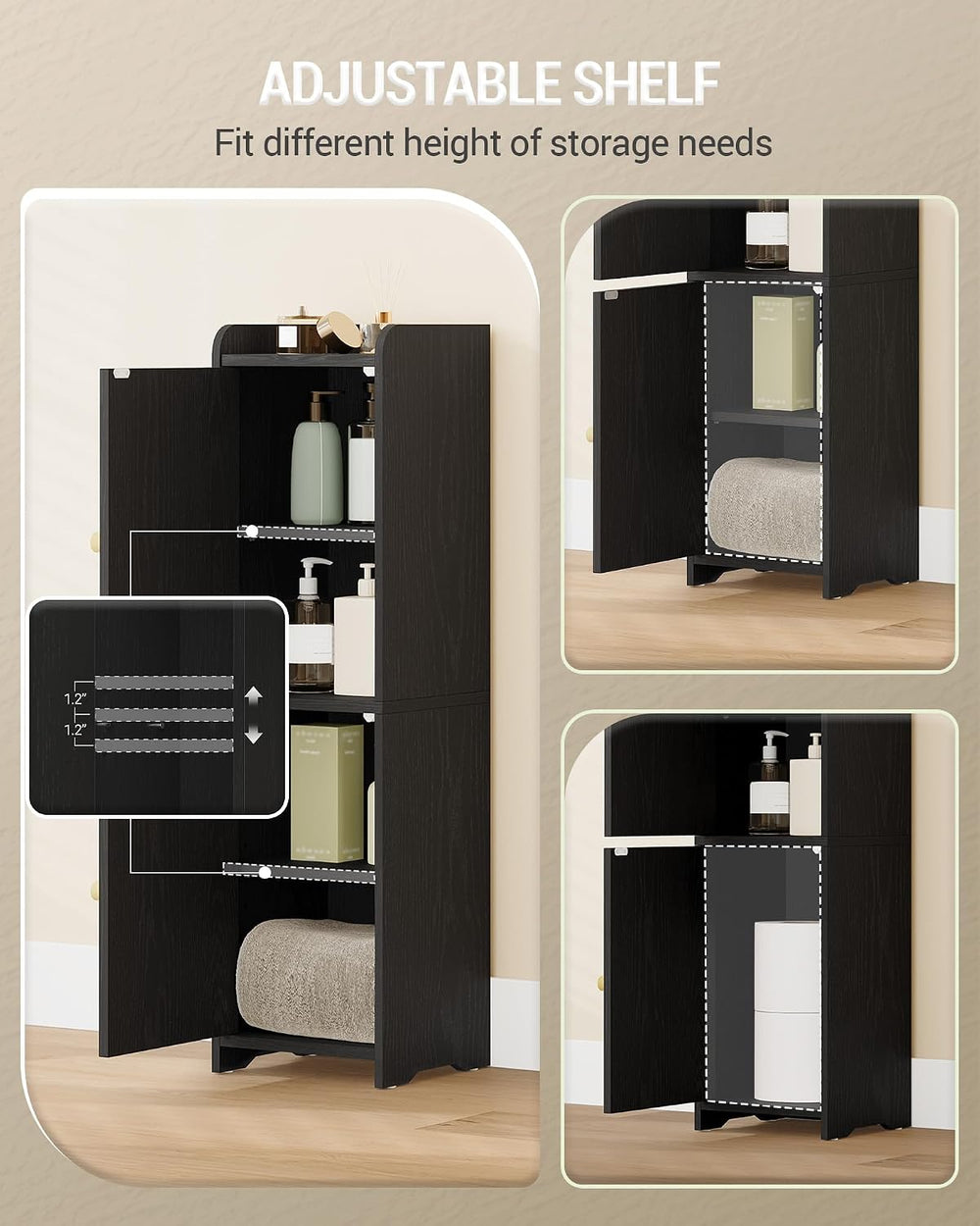 Hzuaneri Bathroom Storage Cabinet, Small Corner Floor Cabinet with 2 Doors