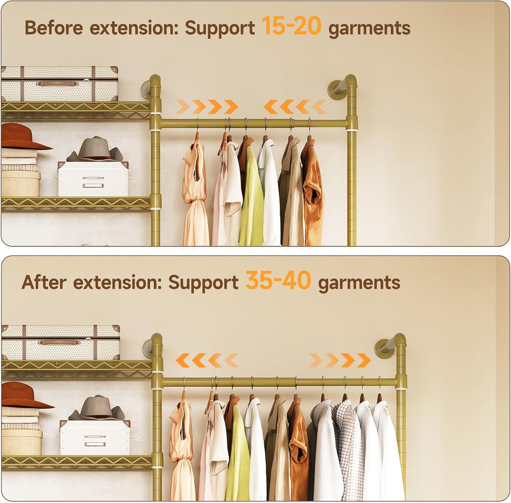 ONBRILL L7 Wall Mounted Industrial Pipe Clothing Rack, Corner Closet System