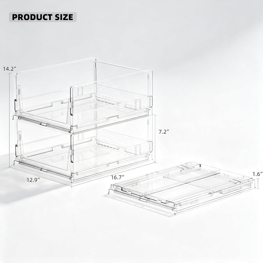 2 Pack X-large Clear Stackable Closet Organizer Basket Storage Bin