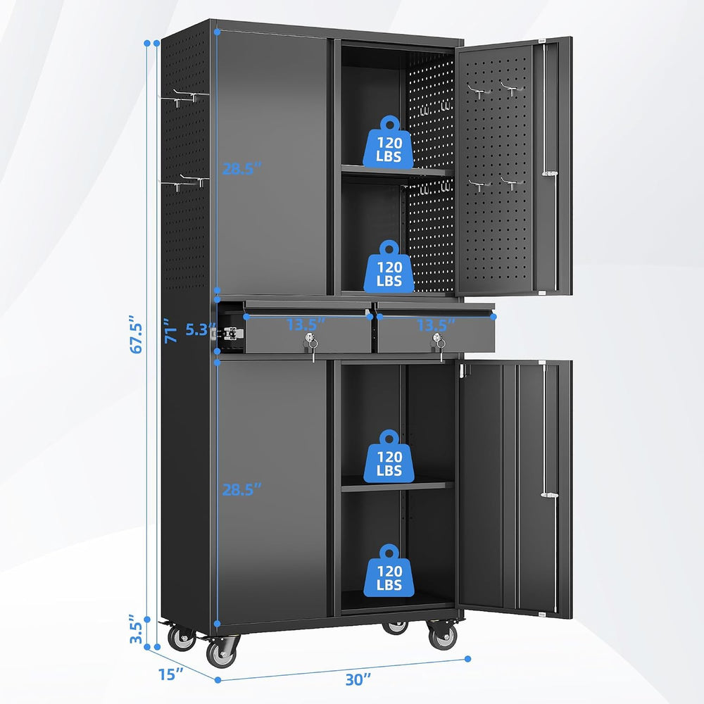Aobabo 71"H Metal Garage Storage Cabinet Organizer with 2 Drawers
