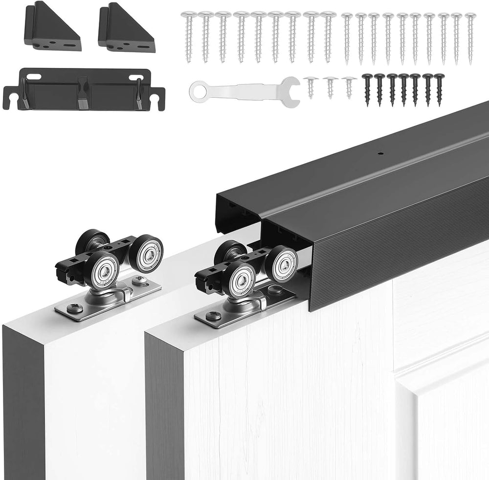 VEVOR Bypass Sliding Door Hardware Kit, 5 ft Aluminum Alloy Dual-Track Bypass...