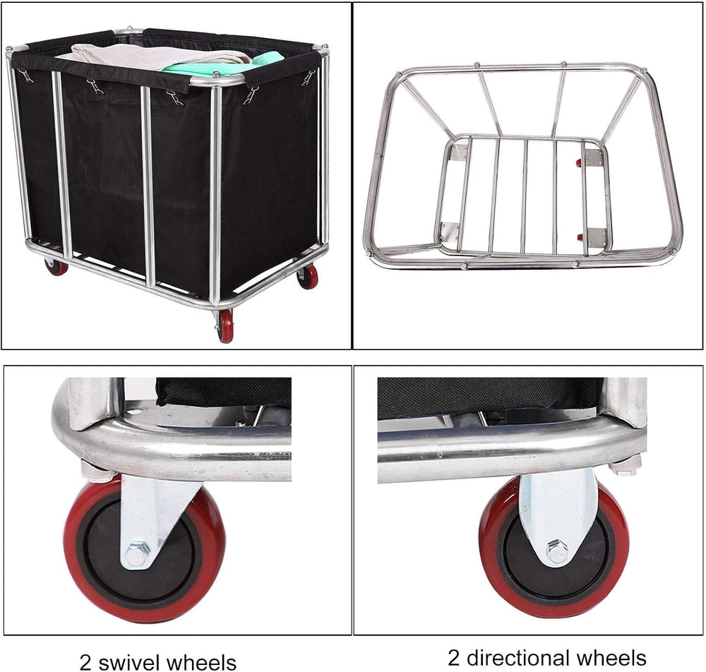 12 Bushels Laundry Cart Commercial/Home,Heavy Duty Large Stainless Steel Roll...
