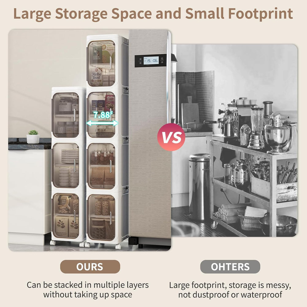 2 Tier Slim Bathroom Storage Cabinet, Foldable and Movable, White