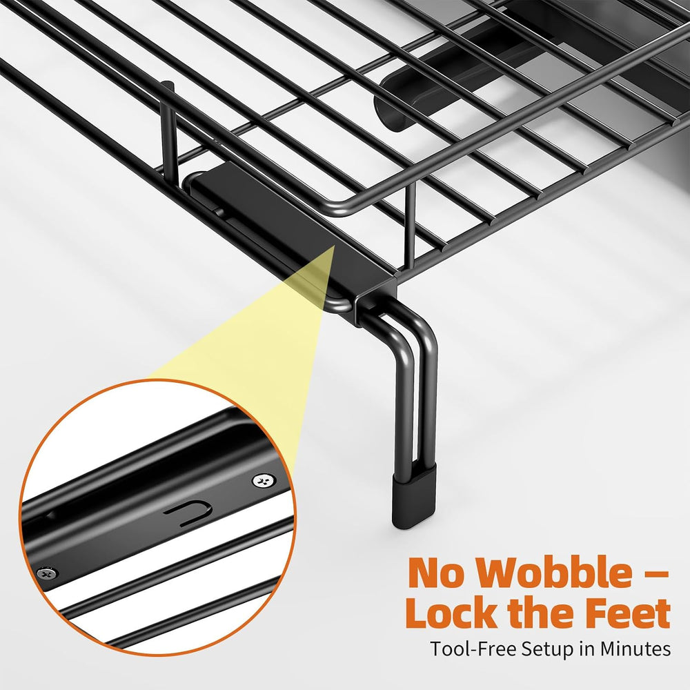 Urackify Expandable Sink Dish Drying Rack for Kitchen Counter, 2-Tier Black