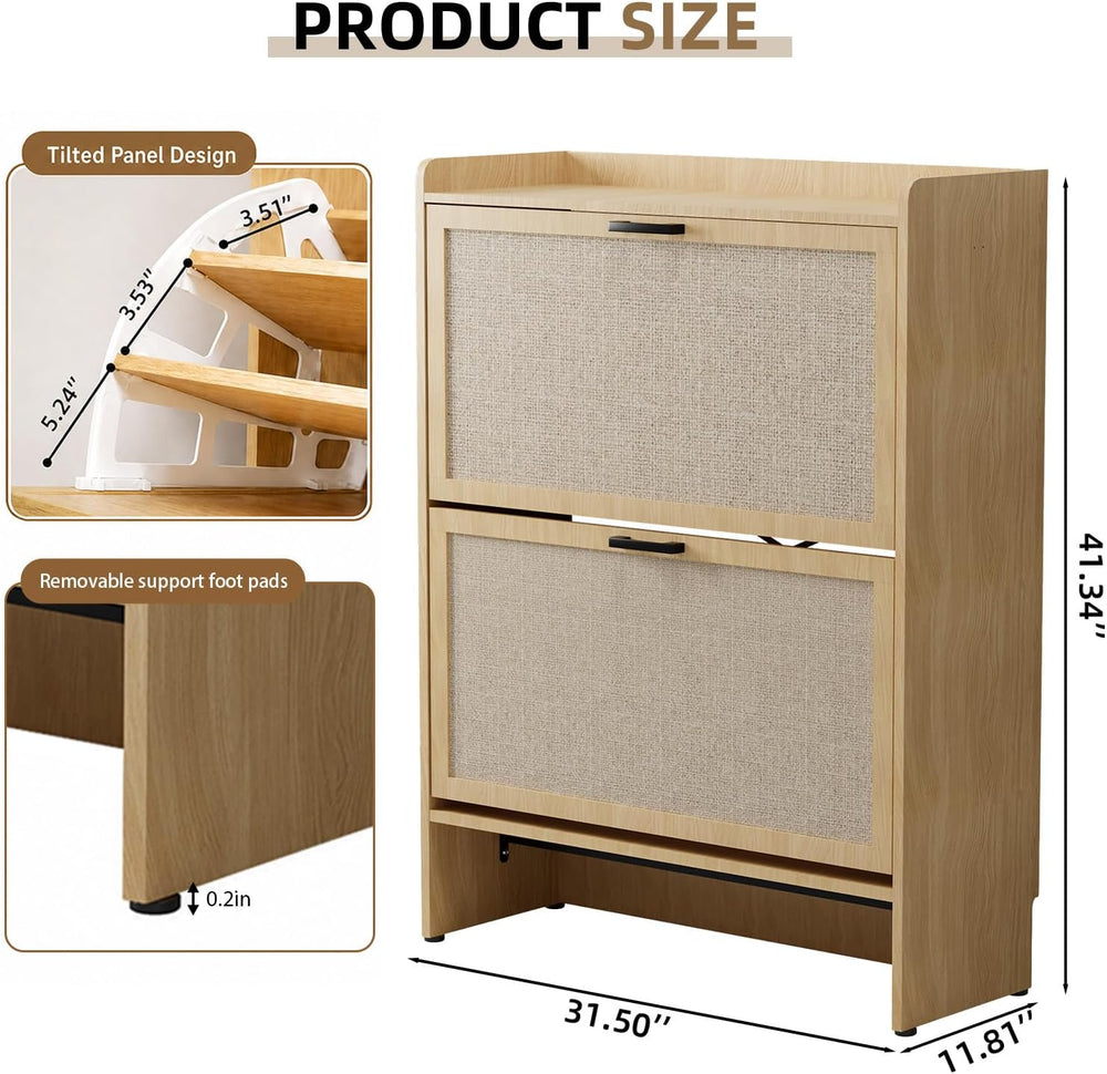Shoe Storage Cabinet for Entryway, 2 Flip Drawers with 3-Tier Rack Each, 6-La...