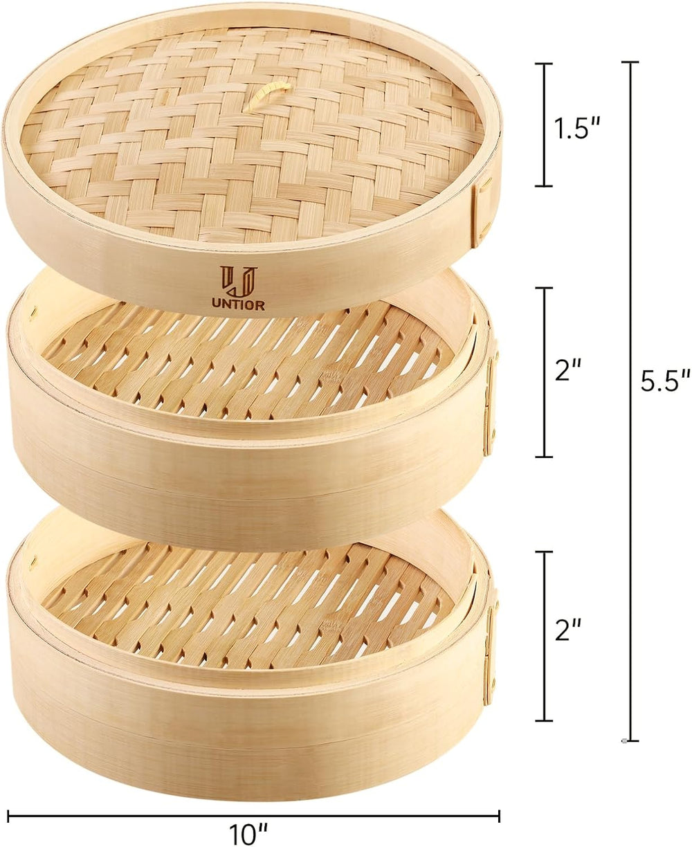 Handmade 10 inch Bamboo Steamer Basket with Reusable Cotton Liners Multi-use ...