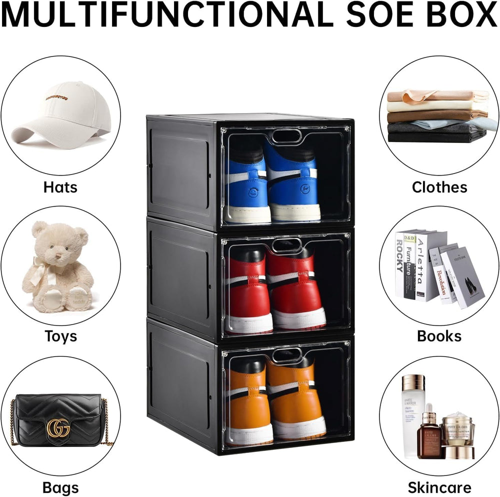INSTY 12 Pack Large Shoe Storage Box, Clear Shoe Storage Organizer with Magne...