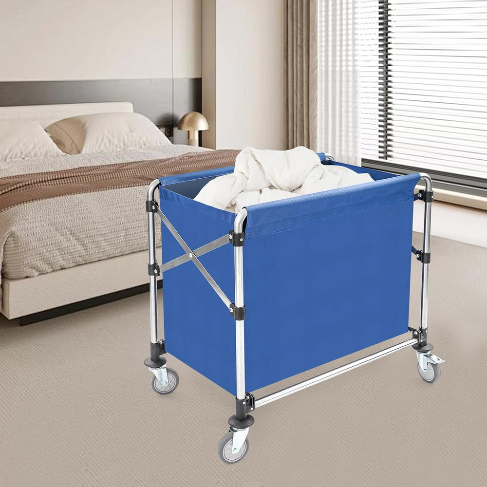 Commercial Laundry Cart with Wheels,Folding Laundry Hamper Cart,Heavy Duty Ro...