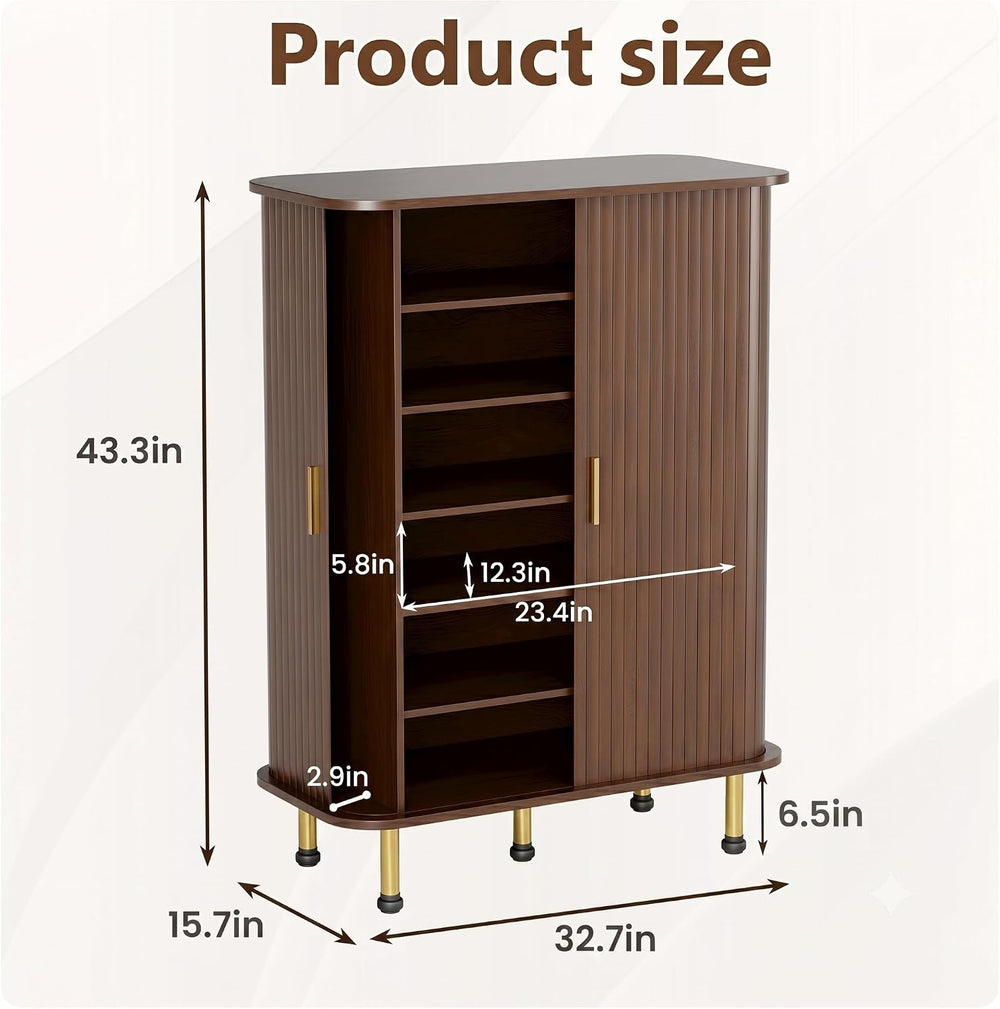 YOLENY Shoe Storage Cabinet with Sliding Doors, 6-Tier Entryway Shoe Rack