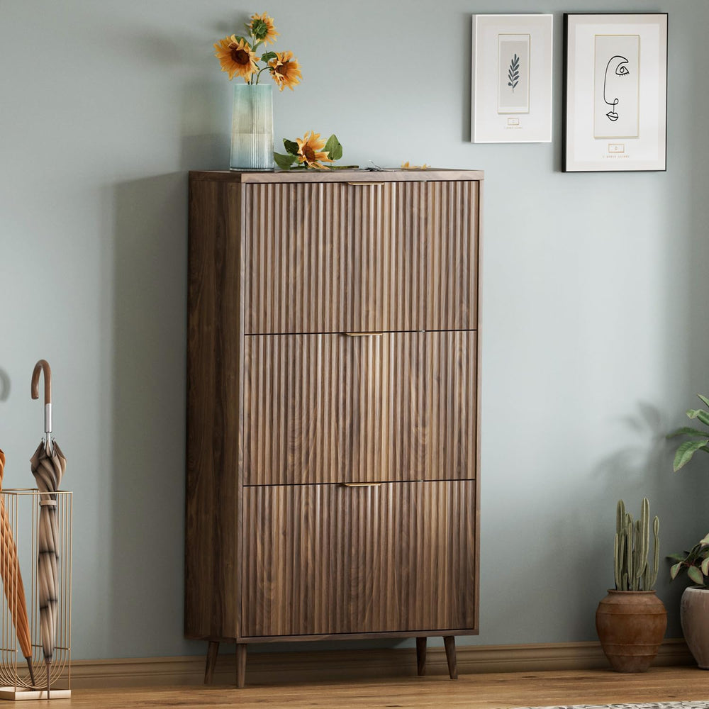 Shoe Cabinet Storage,Modern Freestanding Organizer with 3 Flip Drawers,Narrow...