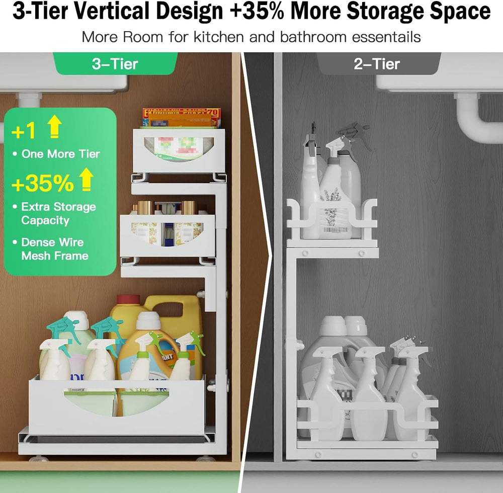 Under Sink Organizer, 1-Pack 3-Tier Pull Out Cabinet Organizers and Storage