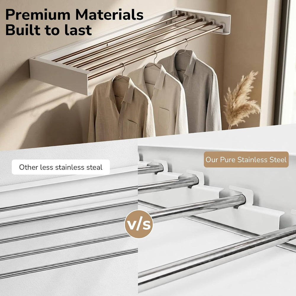 Wall Mounted Clothes Drying Rack Collapsible, Pure Stainless Steel Folding La...