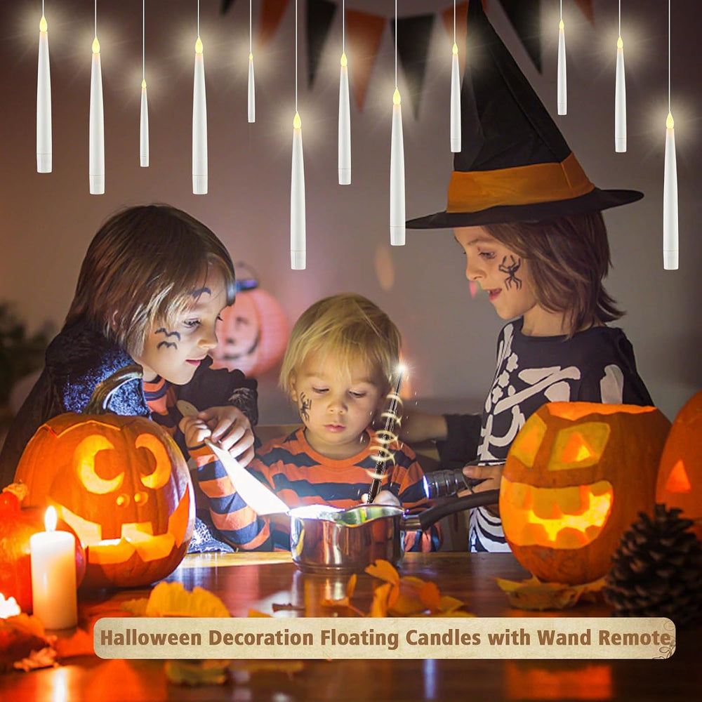 JOSU Floating Candles with Wand Remote, 12 Pcs Halloween Decor Magic Hanging ...